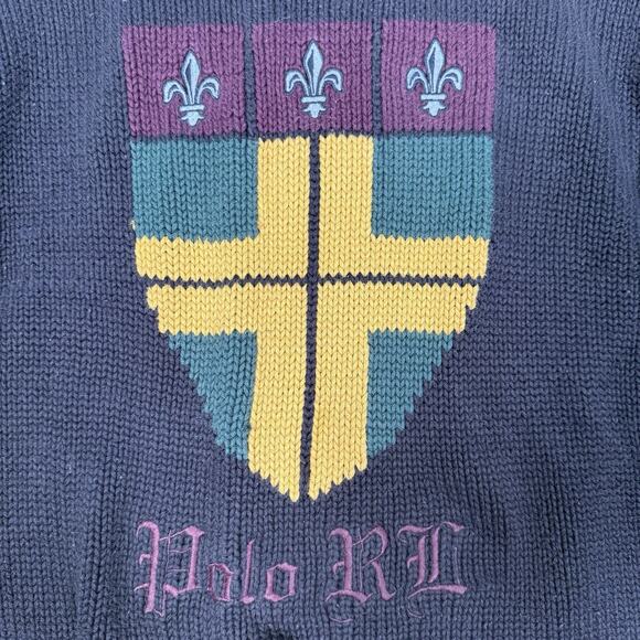VTG POLO Ralph Lauren Heraldic Shield Sweater Men's Size Medium Cotton 90s - Picture 2 of 7